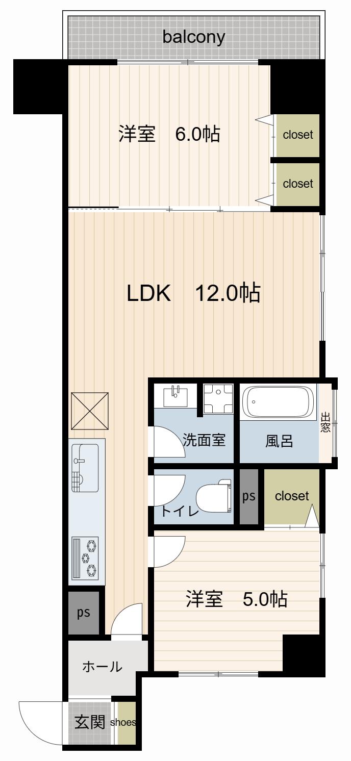 ハイツ魚籃坂(2LDK/7階)の間取り写真