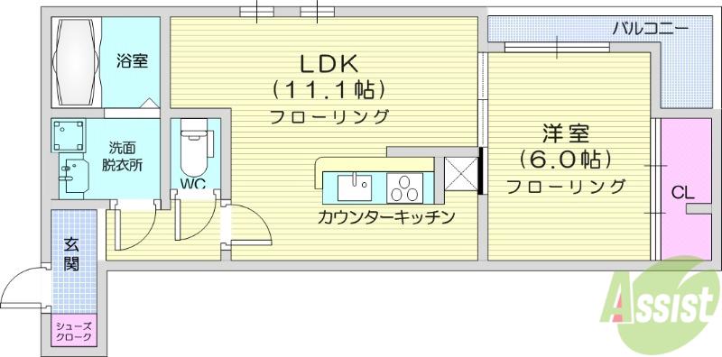 DーROOM すいせん通(1LDK/3階)の間取り写真