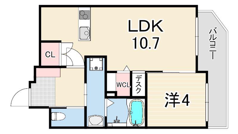 センプレヴィータさくら夙川(1LDK/1階)の間取り写真