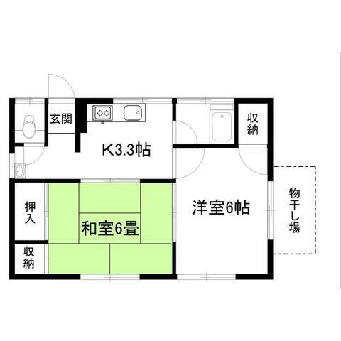 中島1号棟(2K/1階)の間取り写真