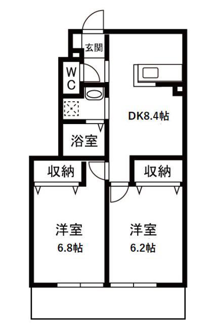 コミュニティビレッジ下小田A(2DK/1階)の間取り写真