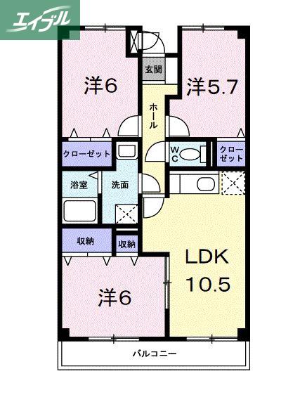 パラッツォ大安寺(3LDK/4階)の間取り写真