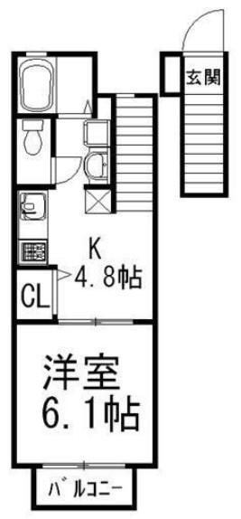 ヴィラージュ志伊(1K/2階)の間取り写真