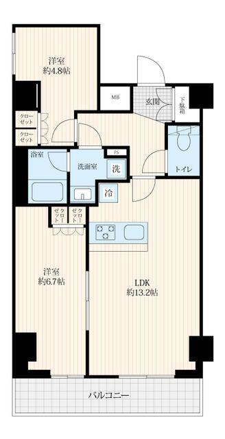 浮間舟渡マンション(2LDK/4階)の間取り写真