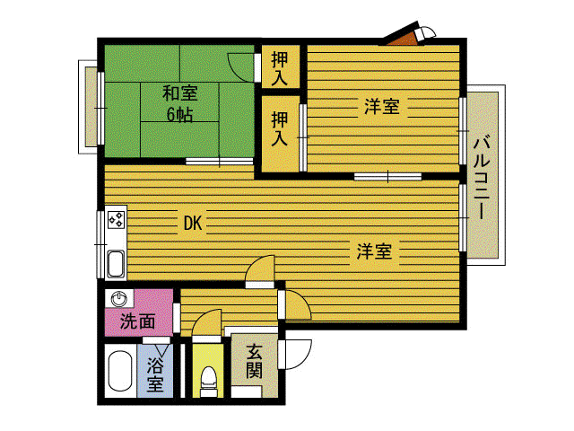 タウニィ別府(2LDK/1階)の間取り写真