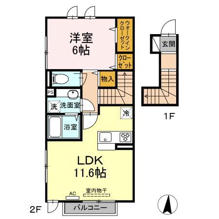 アンジュール氷川台(1LDK/2階)の間取り写真