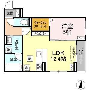 カリーノ姫宮(1LDK/1階)の間取り写真