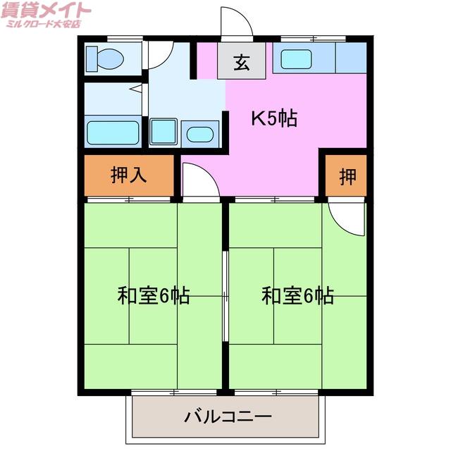 コーポコベルク北勢(2K/2階)の間取り写真