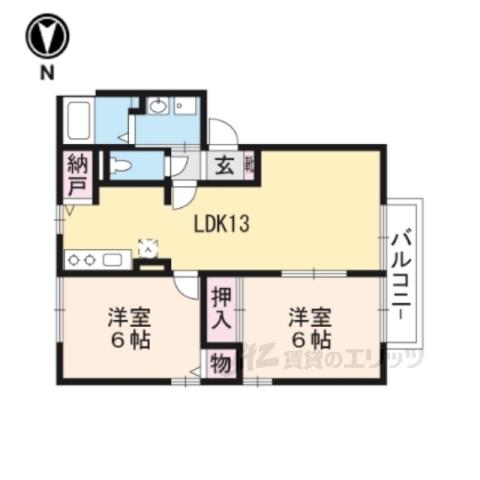 メルベーユF(2LDK/1階)の間取り写真