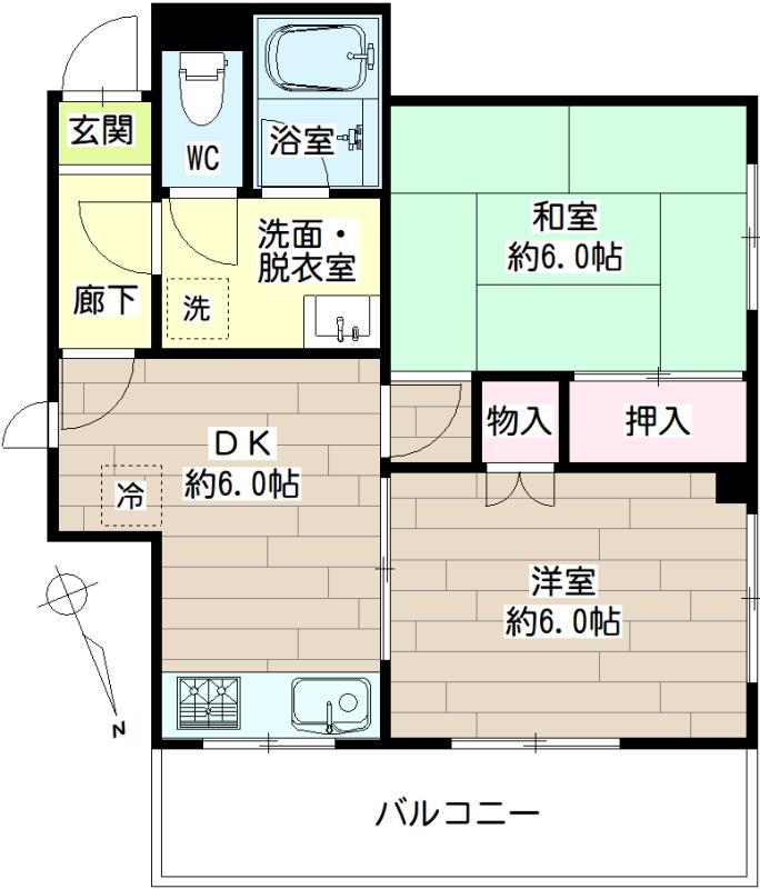 HOKI HAUS千歳船橋(2DK/2階)の間取り写真