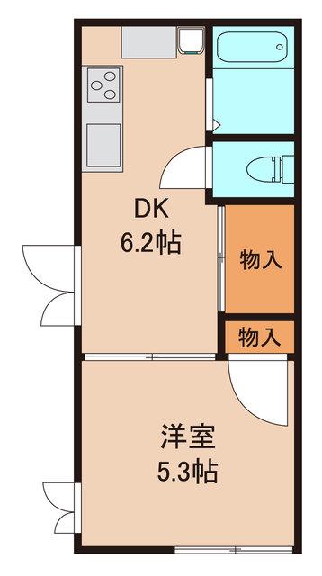 イーストヒル(1DK/2階)の間取り写真