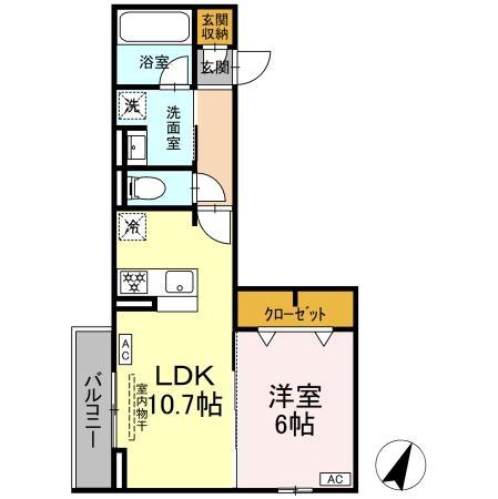 ディーアセット矢崎町(1LDK/3階)の間取り写真
