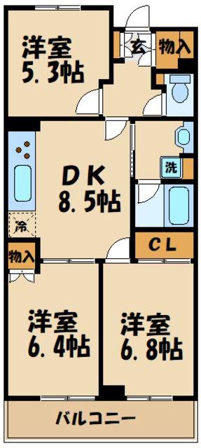 第2ゼルコーバ烏山(3DK/3階)の間取り写真
