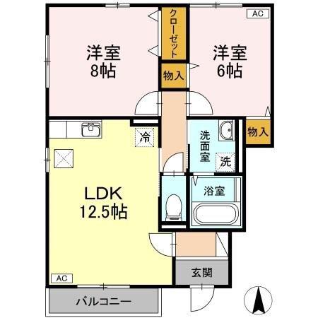 レセンテKAZ C棟(2LDK/1階)の間取り写真