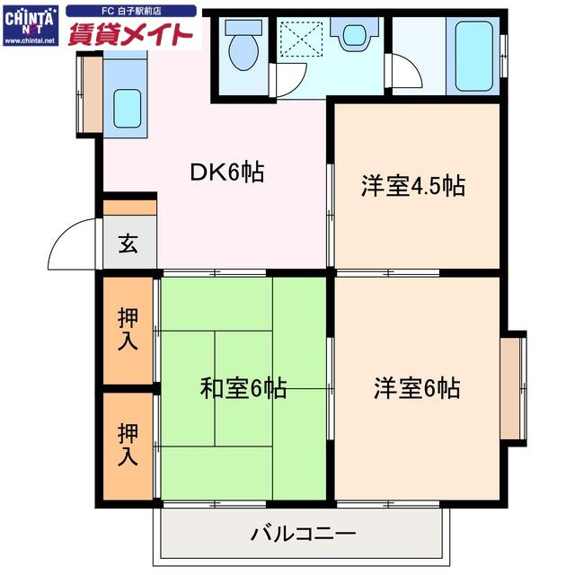 ジョイフルハイツ(3DK/2階)の間取り写真