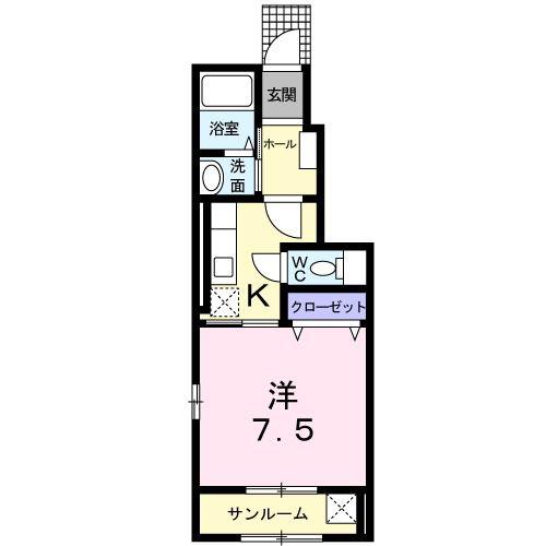 サイドエイトII(1K/1階)の間取り写真