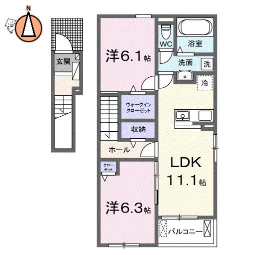 フェリーチェ 向日葵 II(2LDK/2階)の間取り写真