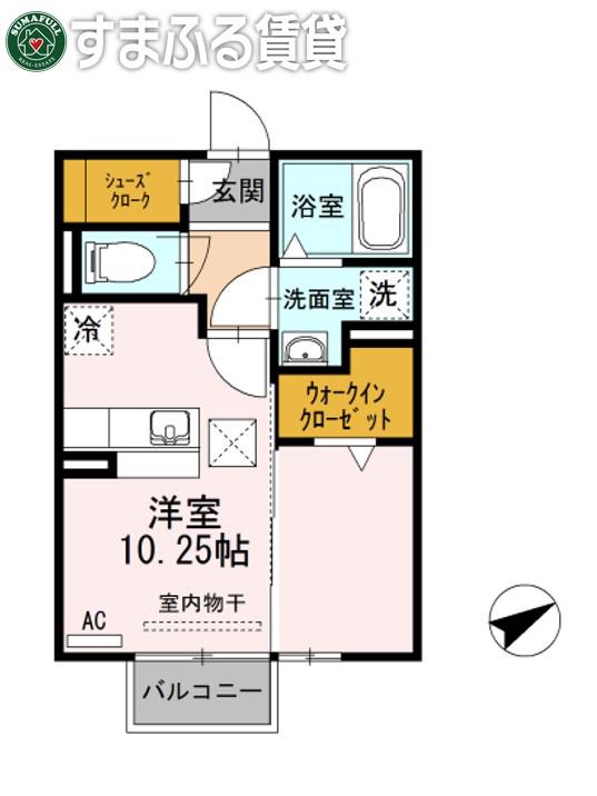 エスペランサ B棟(ワンルーム/1階)の間取り写真