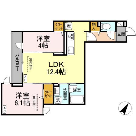 ドムスクレスト相模大野(2LDK/3階)の間取り写真