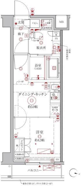 クレイシアIDZ幡ヶ谷(1DK/1階)の間取り写真