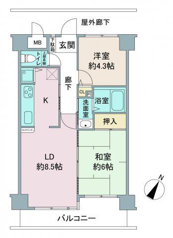 グリーンパーク川越(2LDK/4階)の間取り写真