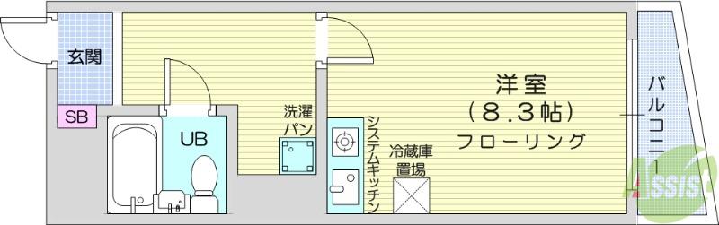 プレジデント一番町(ワンルーム/6階)の間取り写真