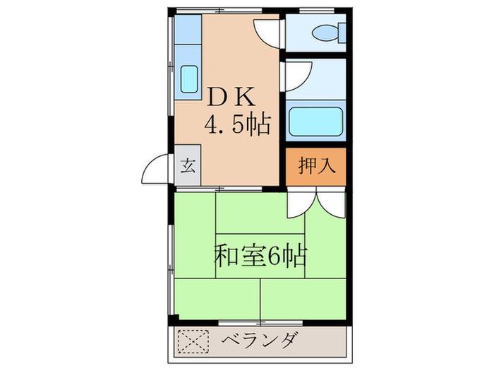 舟渡ハイツかまくら(1DK/2階)の間取り写真