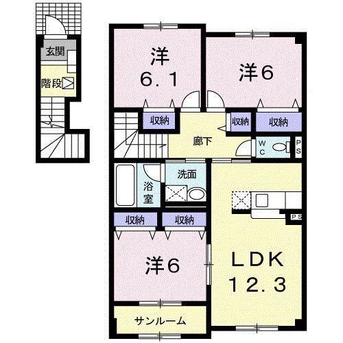 ウィンベル(3LDK/2階)の間取り写真