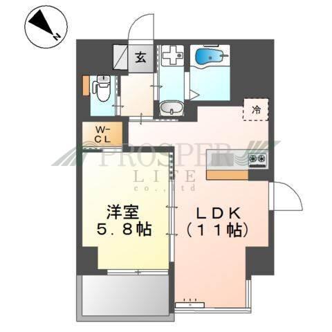 エイチ・ツーオー今里東(1LDK/4階)の間取り写真