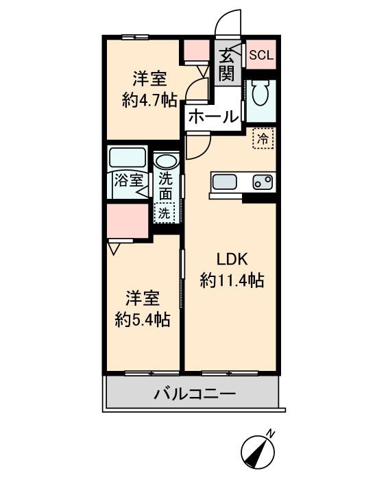メモリー南栗橋(2LDK/1階)の間取り写真