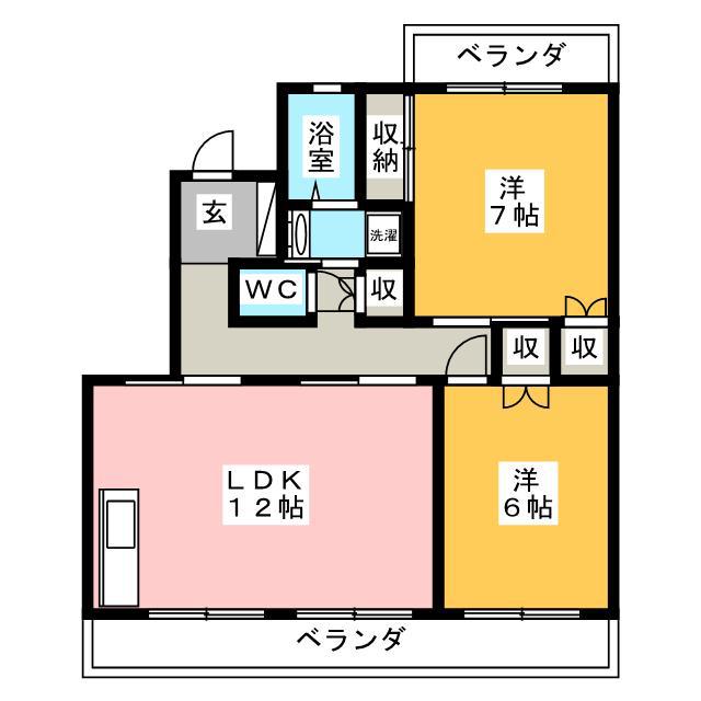 アルカディア(2LDK/2階)の間取り写真