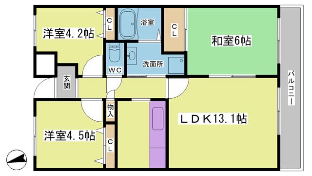 井吹東シティコート(3LDK/1階)の間取り写真