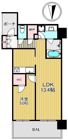 MJR堺筋本町タワー(1LDK/19階)の間取り写真