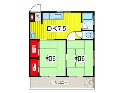 ニュー八峯荘(2DK/2階)の間取り写真