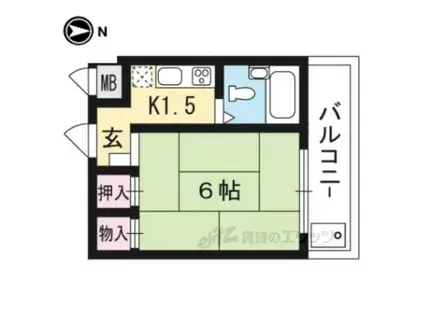 カーサ船岡山(ワンルーム/1階)の間取り写真