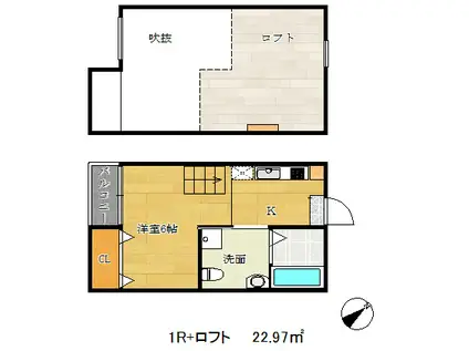 カーサアズール神戸西(ワンルーム/2階)の間取り写真