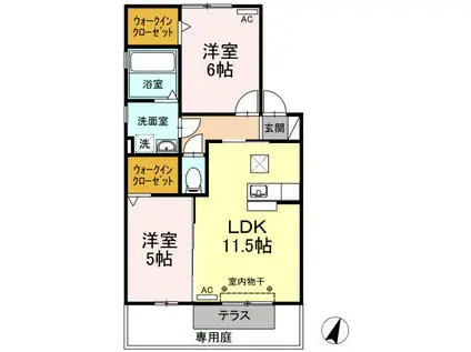 サンハイツ雅 B(2LDK/1階)の間取り写真