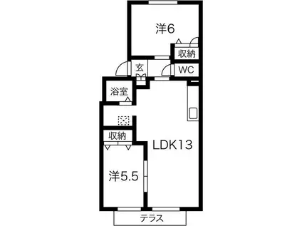 ファミーユ高桑 B(2LDK/1階)の間取り写真