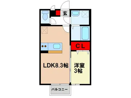 フロレスタB(1LDK/2階)の間取り写真