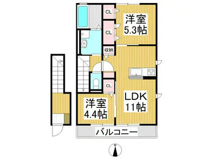 GRAY ウエスト KARUIZAWA(2LDK/2階)の間取り写真