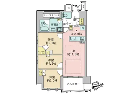 ジオ山科椥辻サウス(3LDK/9階)の間取り写真