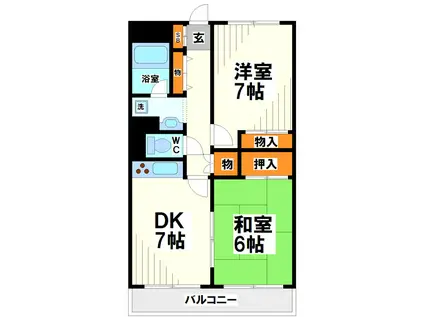 MIハイツアザレア(2DK/6階)の間取り写真