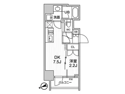 シーズンフラッツ浅草言問通(1DK/9階)の間取り写真