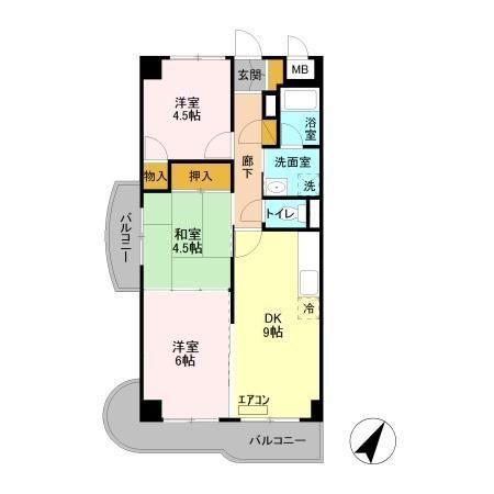 エクセルハイム海宝(3DK/3階)の間取り写真