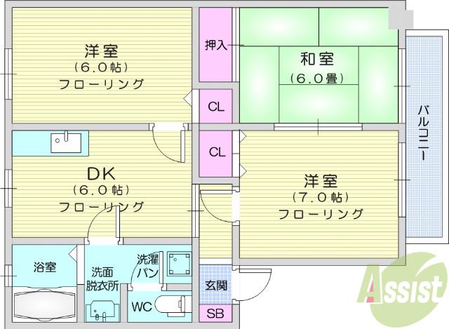 ロイヤルシャトー今泉B(3DK/2階)の間取り写真