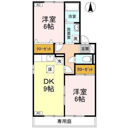 グレイス・ハイツ B棟(2DK/1階)の間取り写真