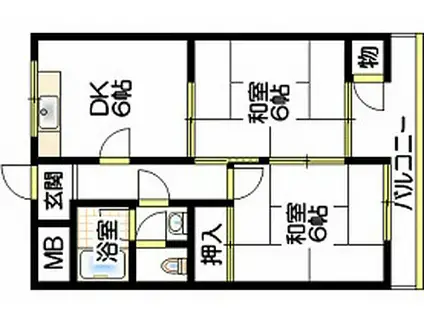 ロイヤルコーポ吉田(2DK/3階)の間取り写真