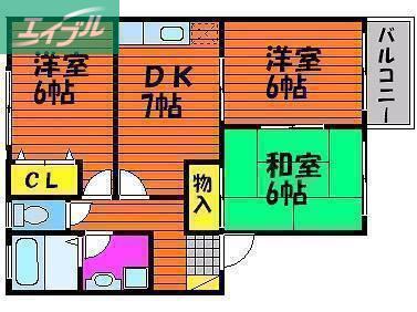 ヴィラソレイユ・陵南II A棟(3DK/2階)の間取り写真