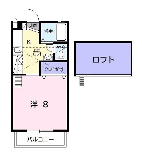サンハイツ長者ヶ台A棟(1K/2階)の間取り写真
