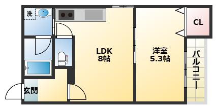 ALEGRIA平野本町II(1LDK/3階)の間取り写真